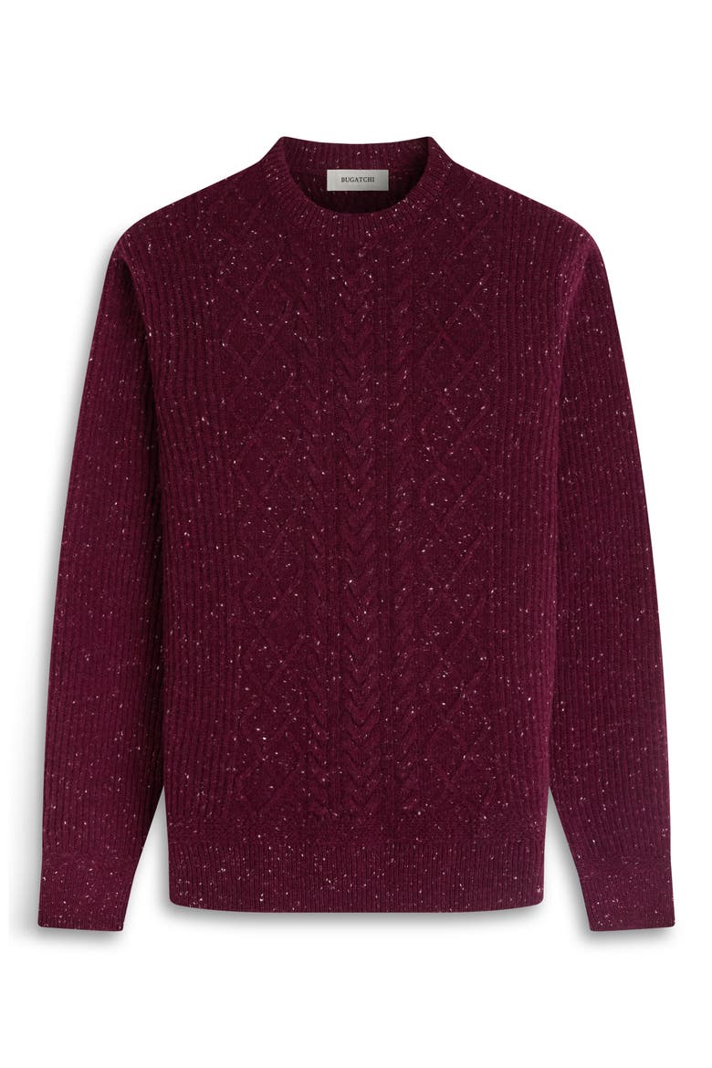 Cable Stitch Crewneck Wool Blend Sweater, Alternate, color, BURGUNDY