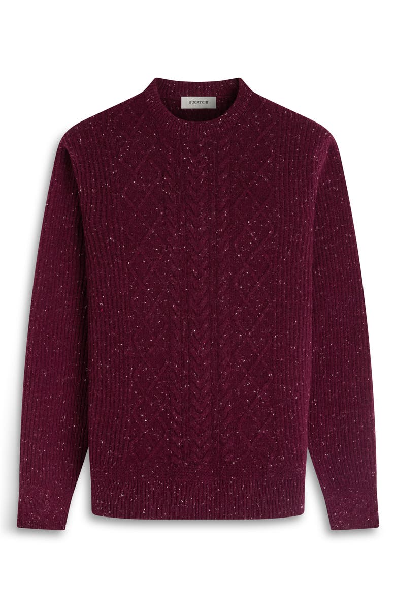 Bugatchi Cable Stitch Crewneck Wool Blend Sweater, Alternate, color, Burgundy