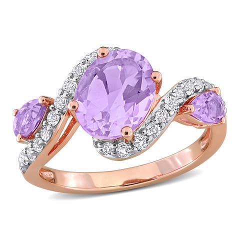 Gemstone & White Topaz 3-Stone Swirl Ring