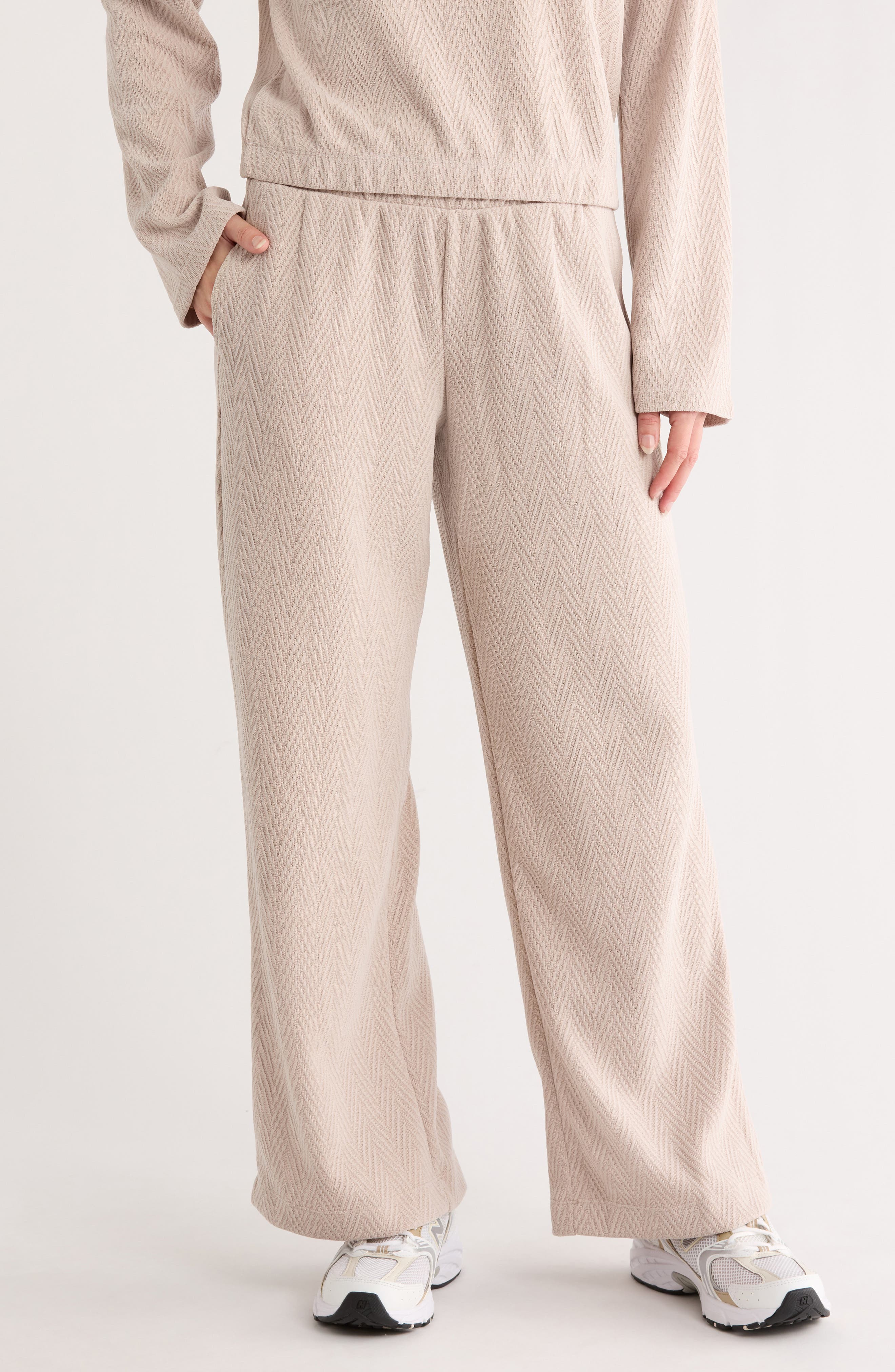 90 DEGREE BY REFLEX Herringbone Wide Leg Pull-On Pants