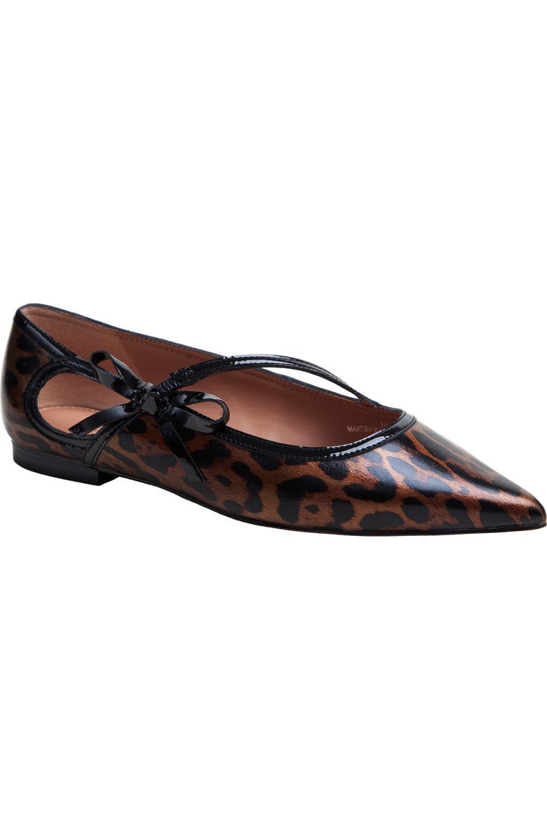 Linea Paolo Nuri Bow Pointed Toe Patent Flat, Main, color, Brown/ Black