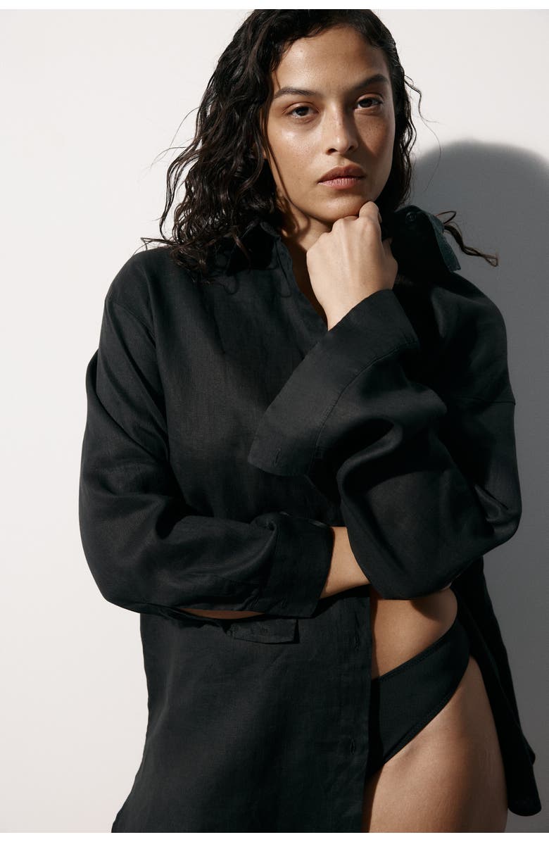 H&M Linen Beach Shirt, Alternate, color, Black