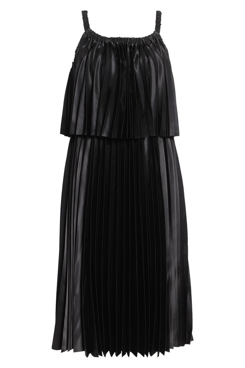 Pleated Satin Midi Dress, Alternate, color, BLACK
