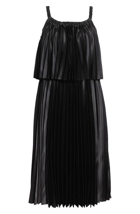 Pleated Satin Midi Dress