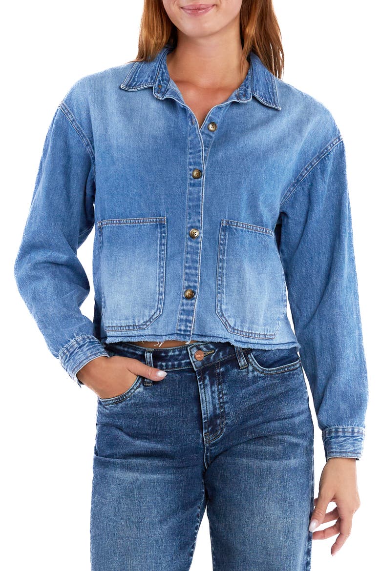 Emma Boxy Raw Hem Crop Denim Jacket, Main, color, EMMA BLUE