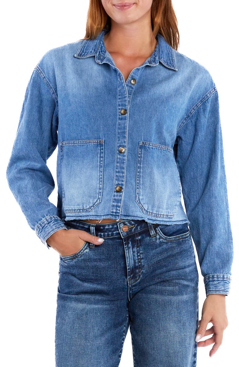 Wash Lab Denim Emma Boxy Raw Hem Crop Denim Jacket, Main, color, Emma Blue