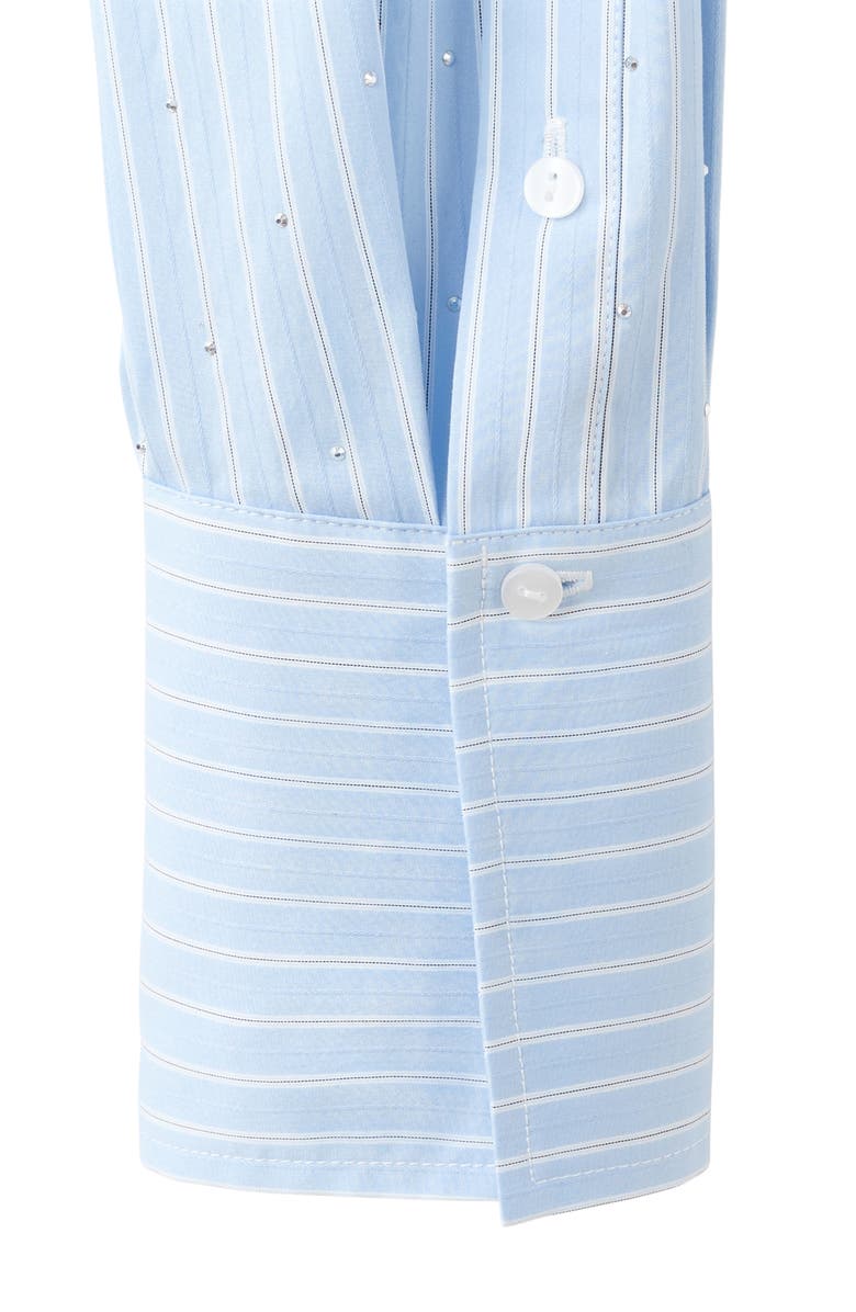 MANGO Rhinestone Detail Stripe Cotton Blend Button-Up Shirt, Alternate, color, Sky Blue