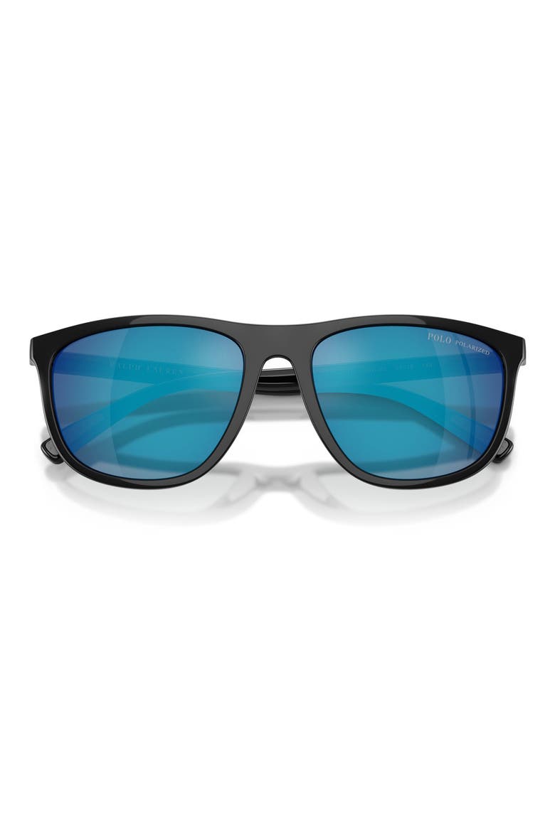 57mm Polarized Pillow Sunglasses, Alternate, color, SHINY BLACK / POLAR GREY