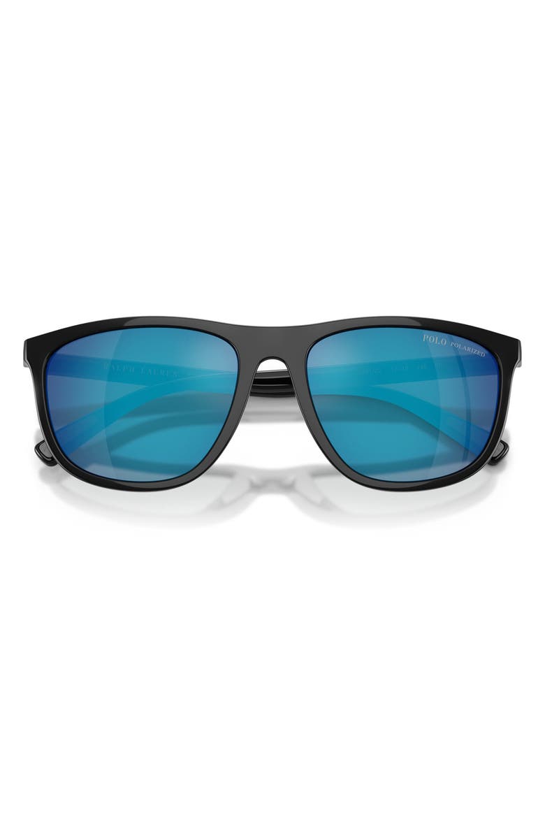 Polo Ralph Lauren 57mm Polarized Pillow Sunglasses, Alternate, color, Shiny Black / Polar Grey