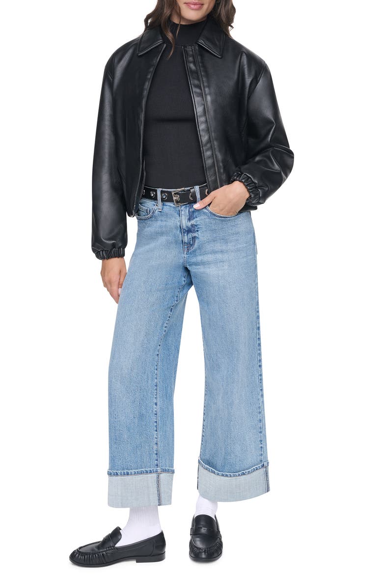 Faux Leather Bomber Jacket, Alternate, color, BLACK
