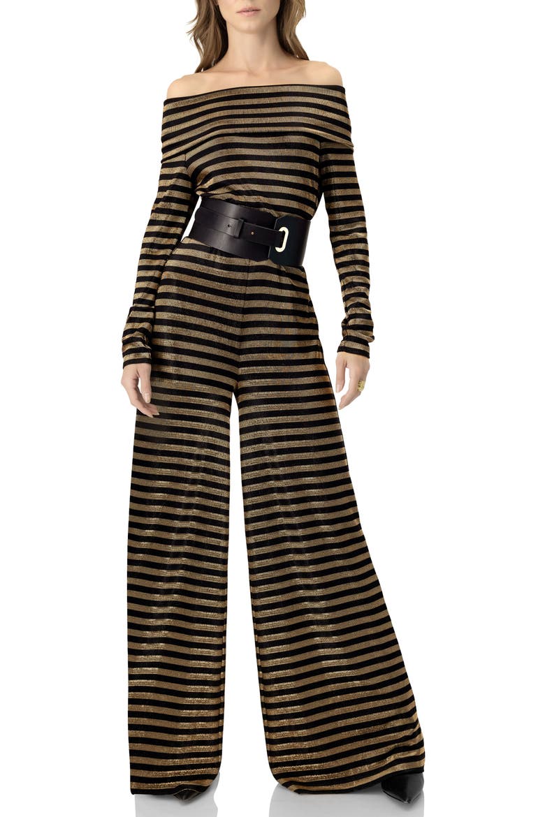 Off-Shoulder Bardot Jumpsuit, Alternate, color, Black