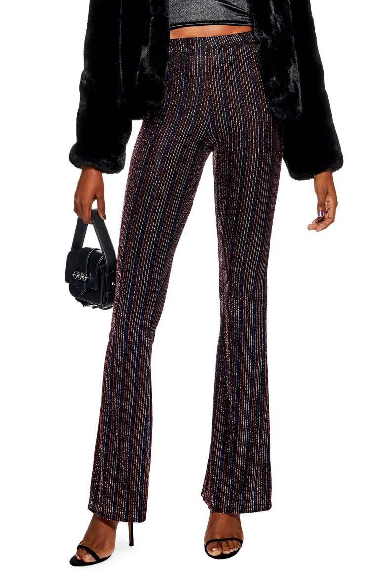 Glitter Stripe Flare Leg Pants, Main, color, BLACK MULTI