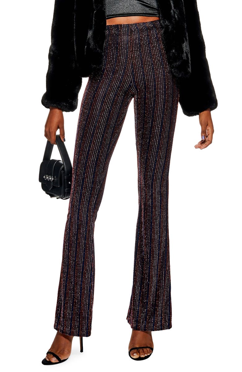 Topshop Glitter Stripe Flare Leg Pants, Main, color, 