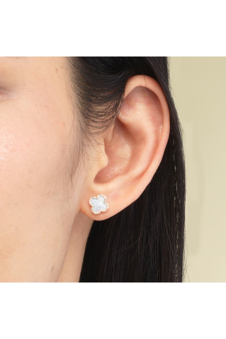 Mother of Pearl Diamond Clover Stud Earrings, Alternate, color, Mother of Pearl