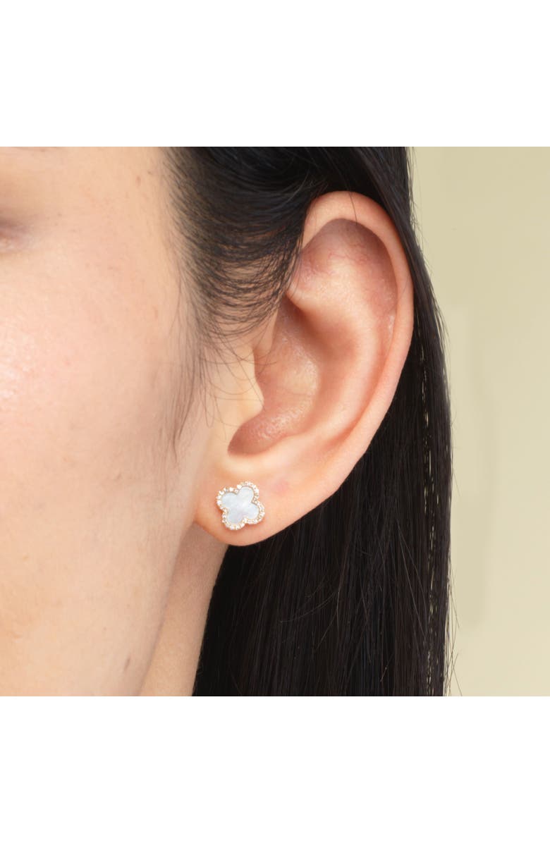 The Lovery Fine Jewelry Mother of Pearl Diamond Clover Stud Earrings, Alternate, color, Mother Of Pearl