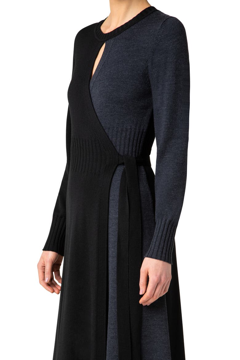 Colorblock Wrap Sweater Dress, Alternate, color, 989-BLACK-CHARCOAL