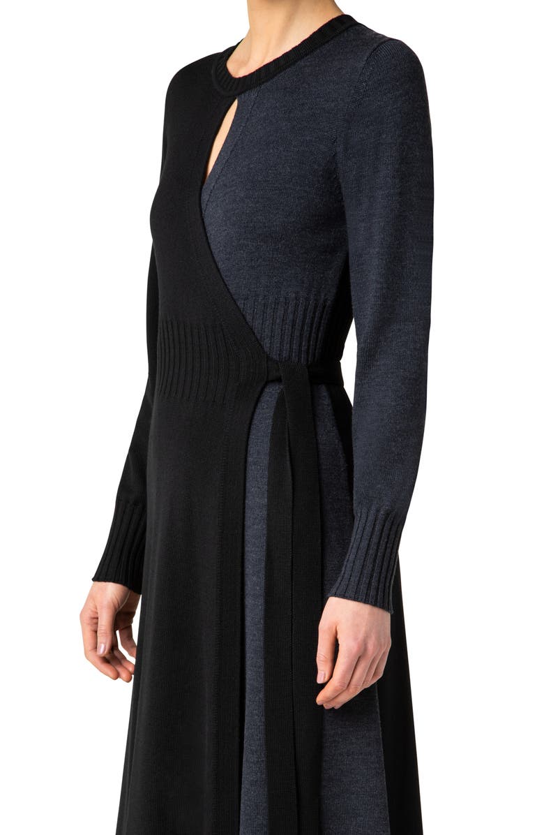 Akris punto Colorblock Wrap Sweater Dress, Alternate, color, 