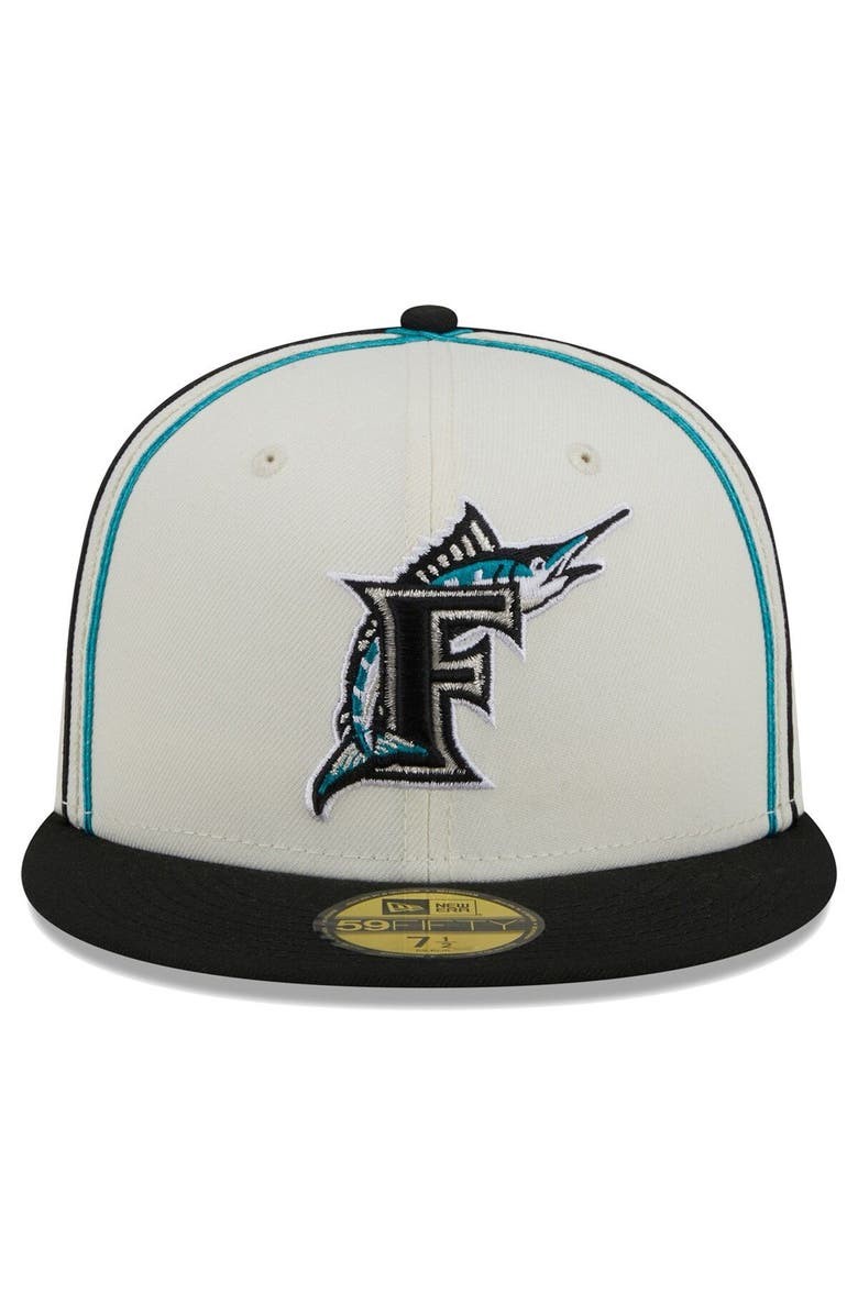 New Era Men's New Era Cream/Black Florida Marlins Chrome Sutash 59FIFTY Fitted Hat, Alternate, color,