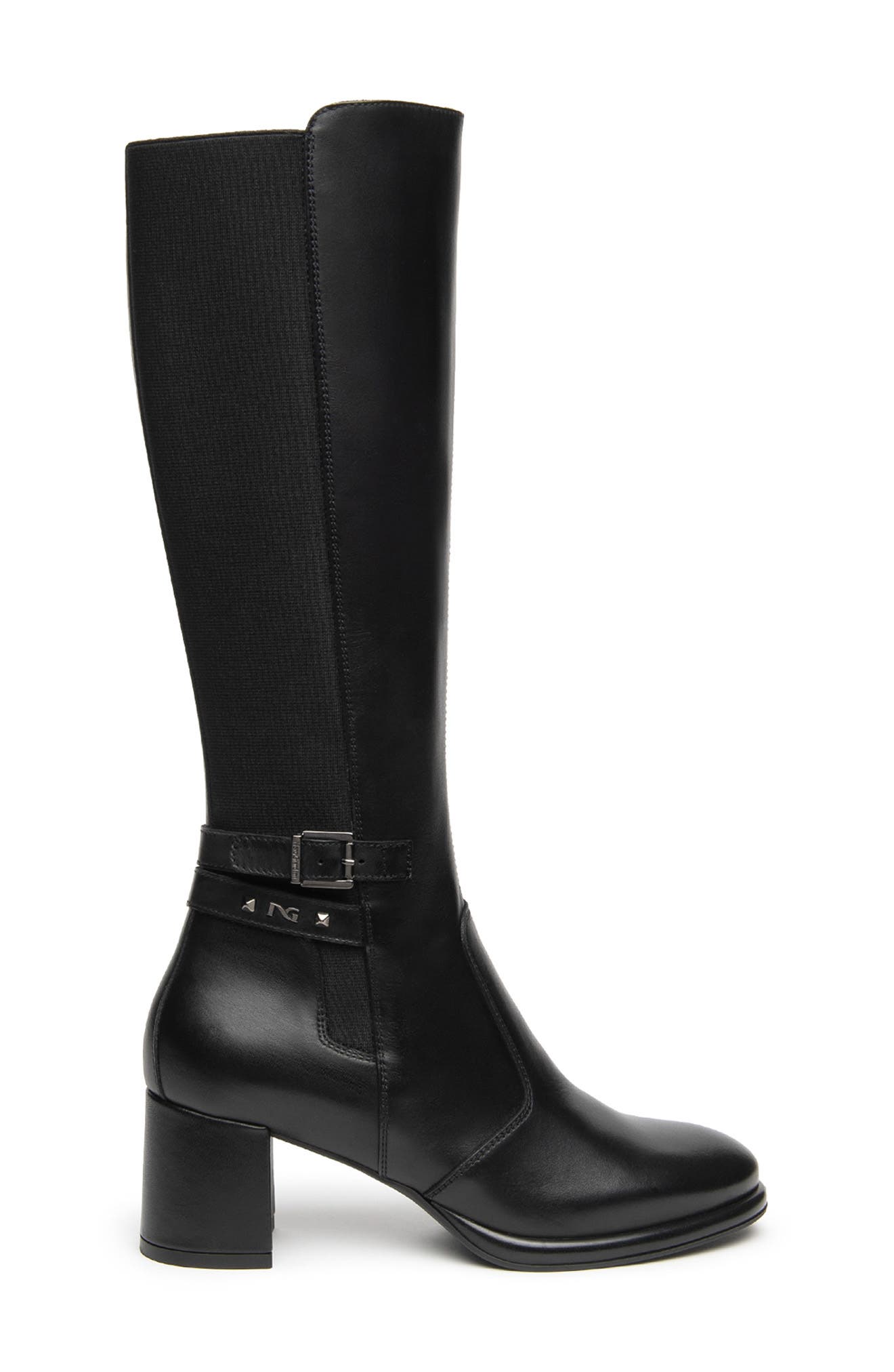 Buckle Stretch Knee High Boot, Alternate, color, BLACK