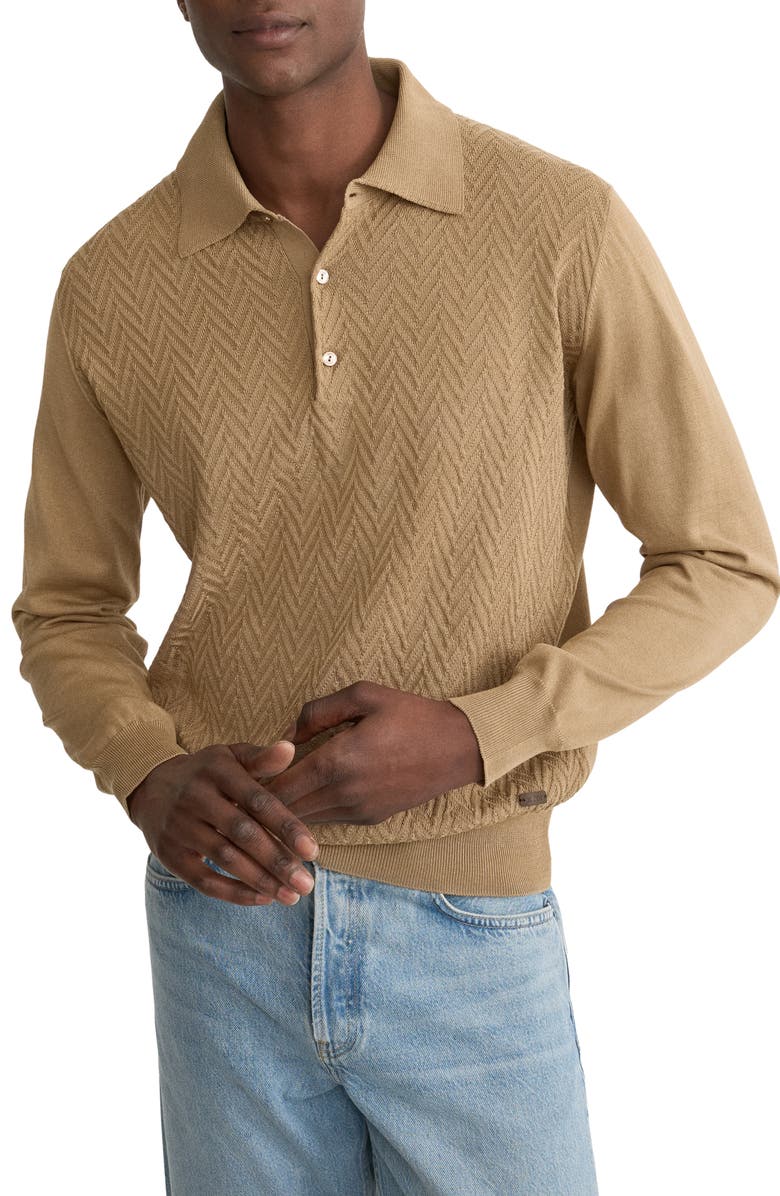 Eton Chevron Structure Long Sleeve Polo, Main, color, Light Beige