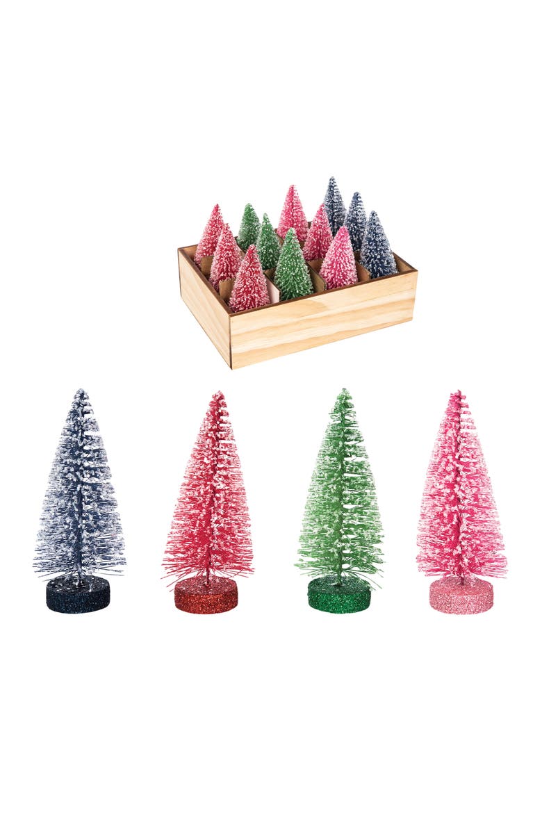 Bottle Brush Tree Figurines Assortment of 12, Main, color, Red