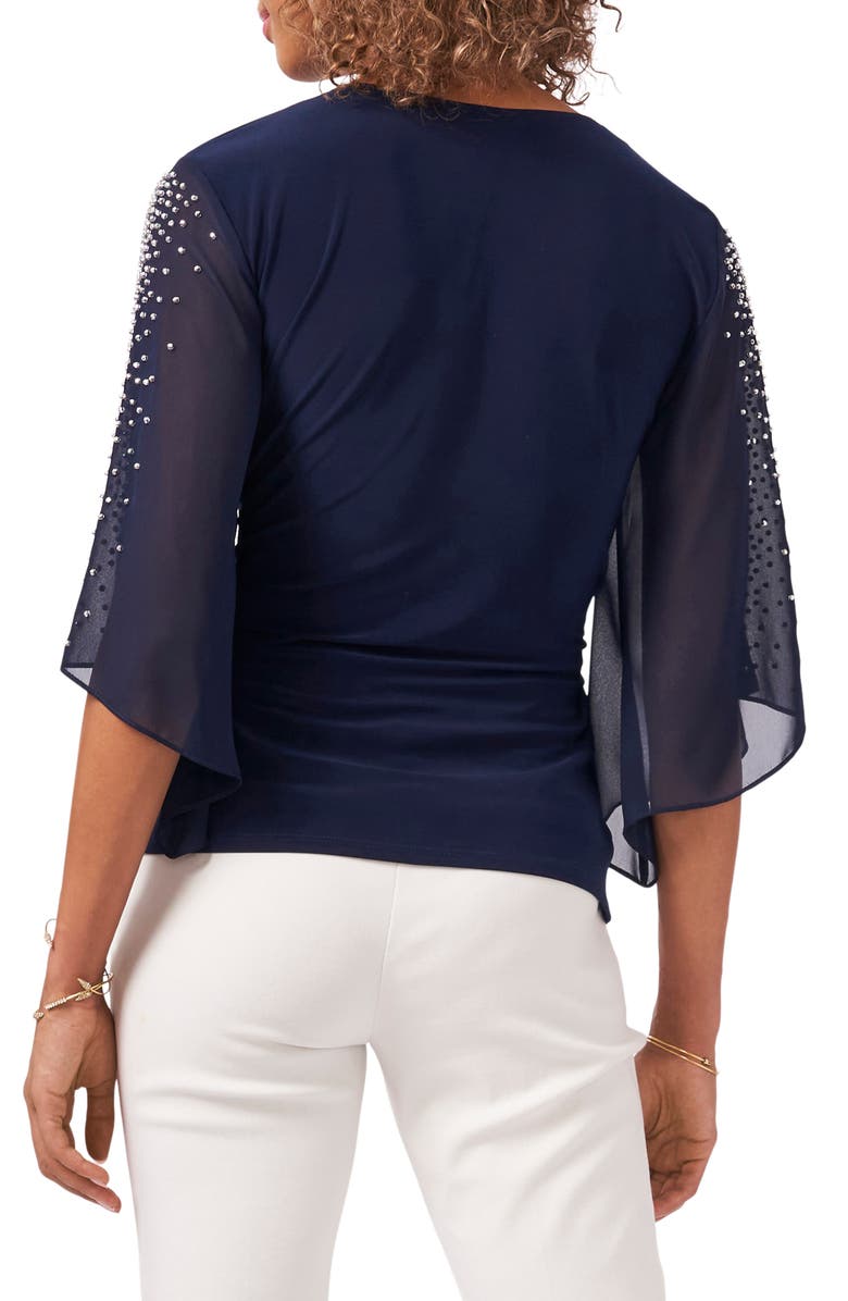 Chaus Embellished Sleeve Surplice Blouse, Alternate, color, Navy