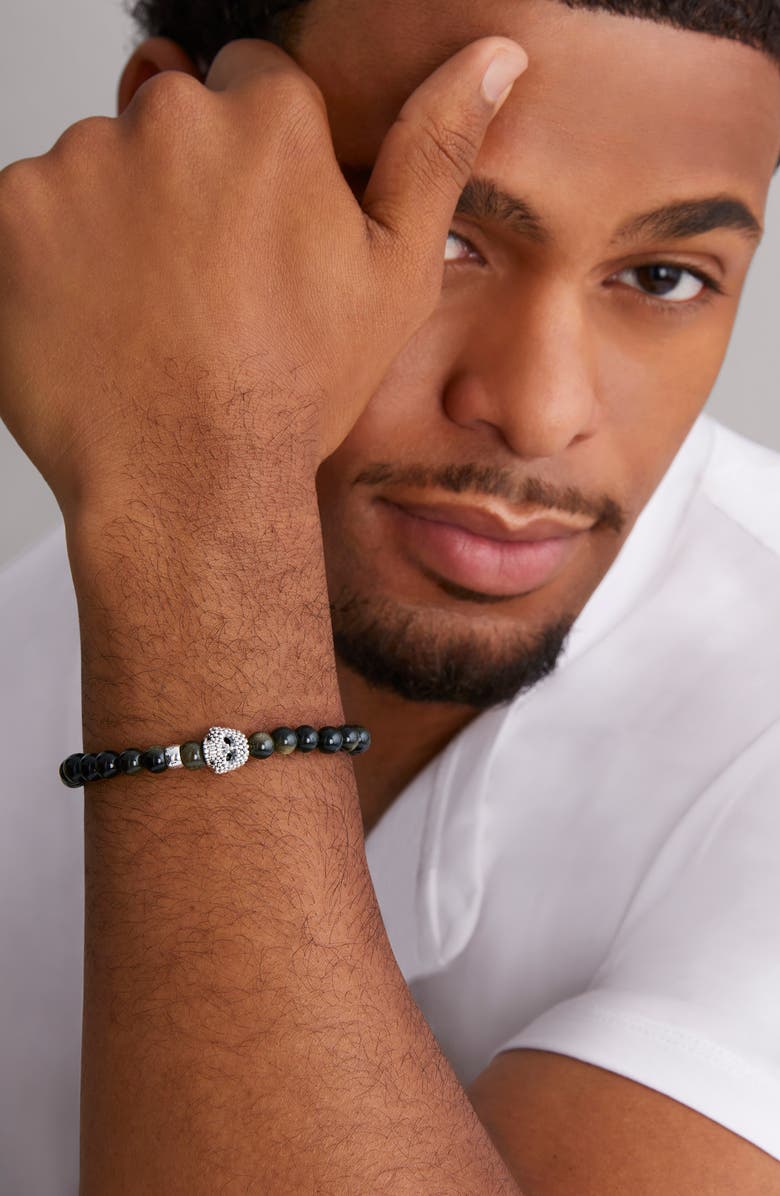 LAGOS Men's Anthem Golden Obsidian Skull Stretch Bracelet, Alternate, color, 