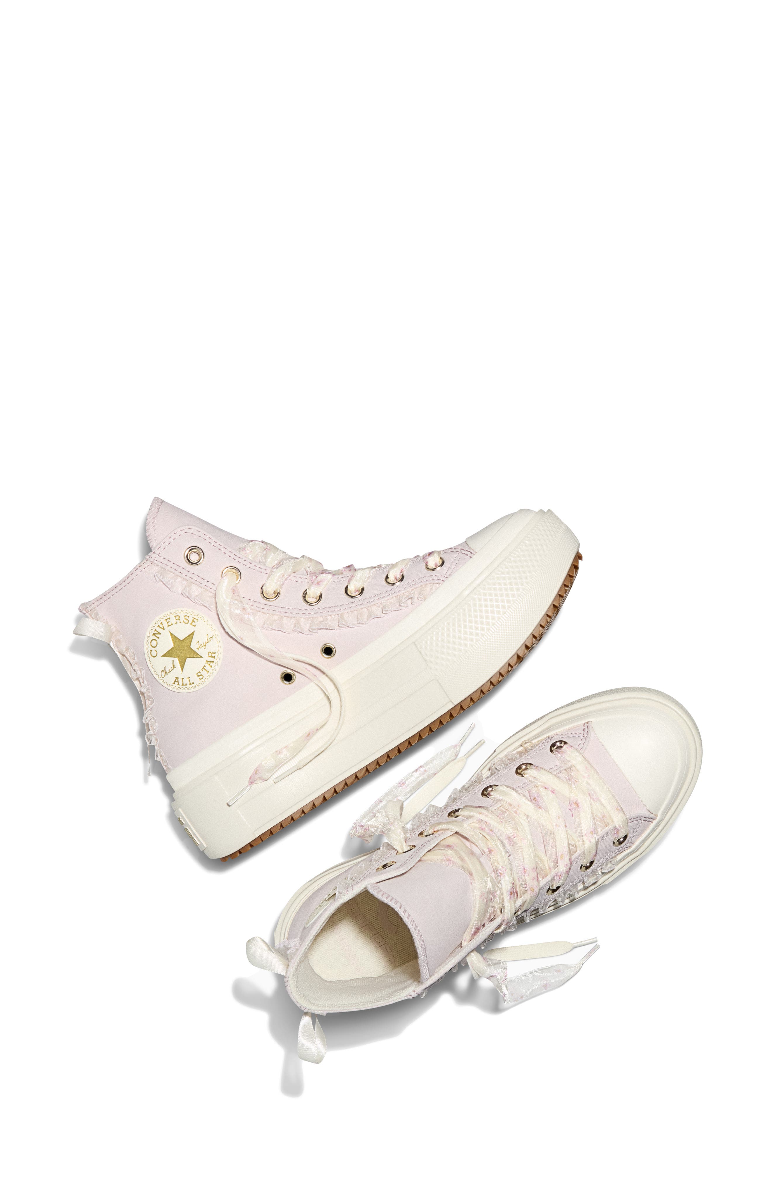Gender Inclusive Chuck Taylor All Star Double Stack High Top Platform Sneaker, Alternate, color, SHY FLAMINGO/ EGRET/ GUM