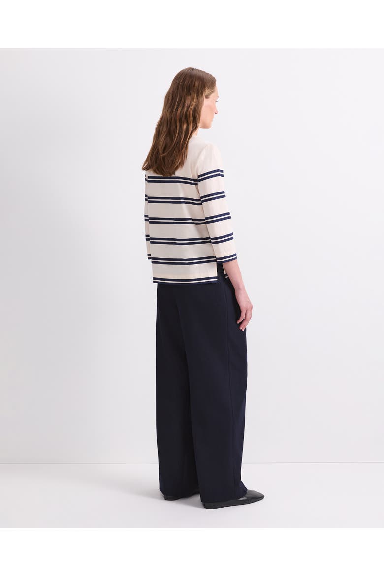 Stripe 3/4 Sleeve Mercerised Top, Alternate, color, Winter White/ Navy