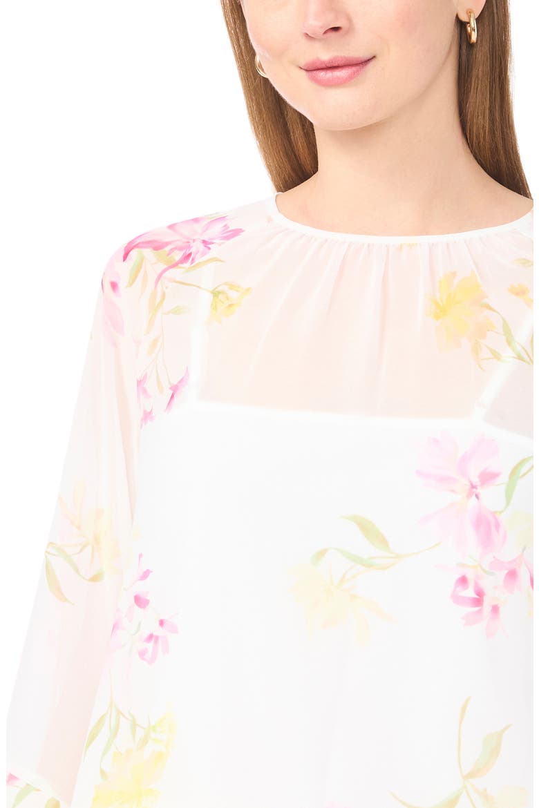 Floral Flutter Sleeve Top, Alternate, color, LEMON CREAM