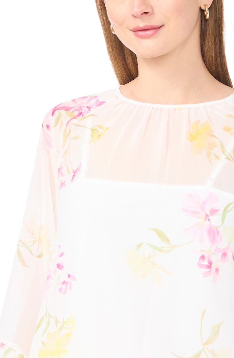 Vince Camuto Floral Flutter Sleeve Top, Alternate, color, 