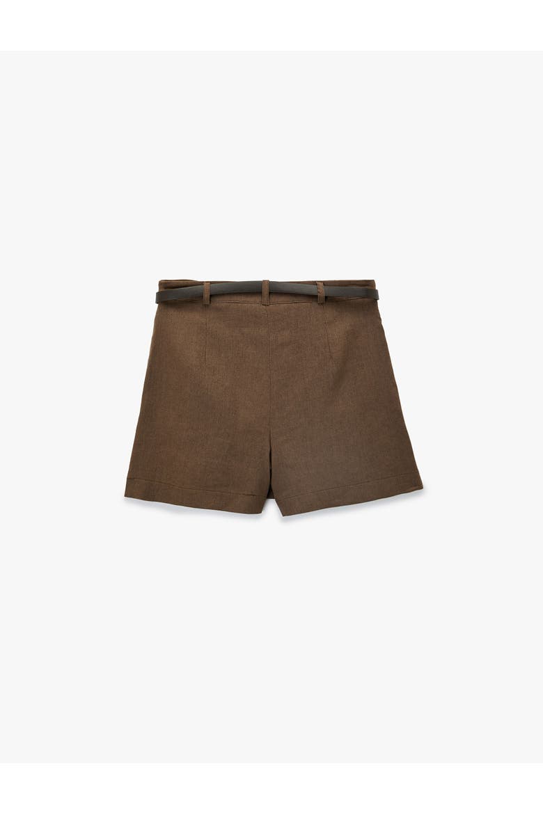 A-Line Belted Mini Linen kort, Alternate, color, BROWN