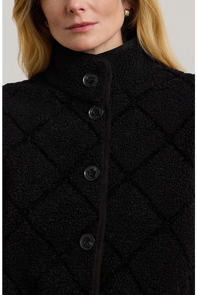 Quilted Faux Shearling Jacket, Alternate, color, BLACK