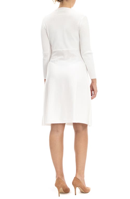 Nina Leonard Sheer Knit Inset Sweater Dress In Ivory