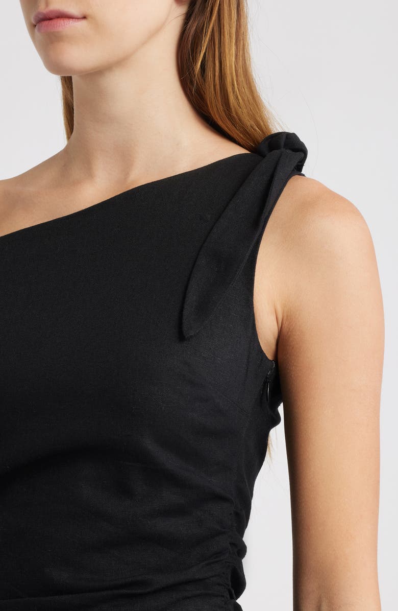 WAYF Clio Tie Shoulder Linen Blend Midi Dress, Alternate, color, Black