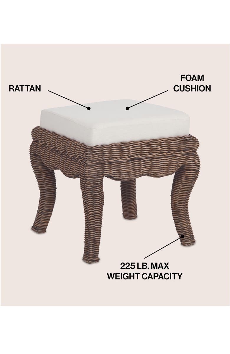 JONATHAN Y Rowan 19.7" Bohemian Designer Woven Rattan/Wood Ottoman Vanity Stool, White Cushion Seat, Alternate, color, Black Wash