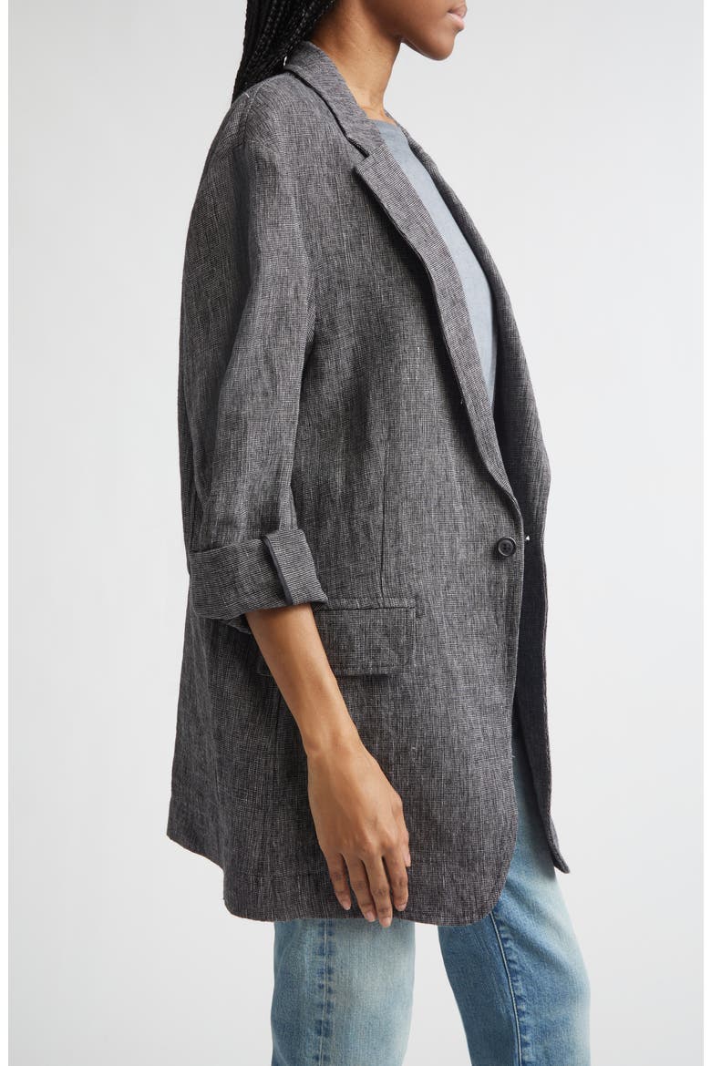 Oversize Ragged Linen Blazer, Alternate, color, DARK GREY WITH MICRO STRIPE