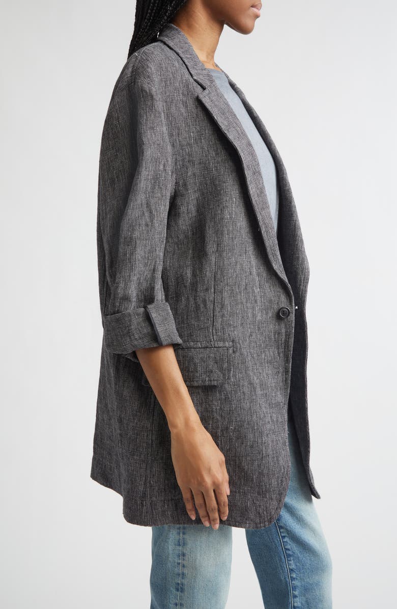 R13 Oversize Ragged Linen Blazer, Alternate, color, Dark Grey With Micro Stripe
