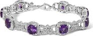 Haus of Brilliance Silver Cushion-Cut Purple Amethyst & Diamond Vintage Halo Link Bracelet