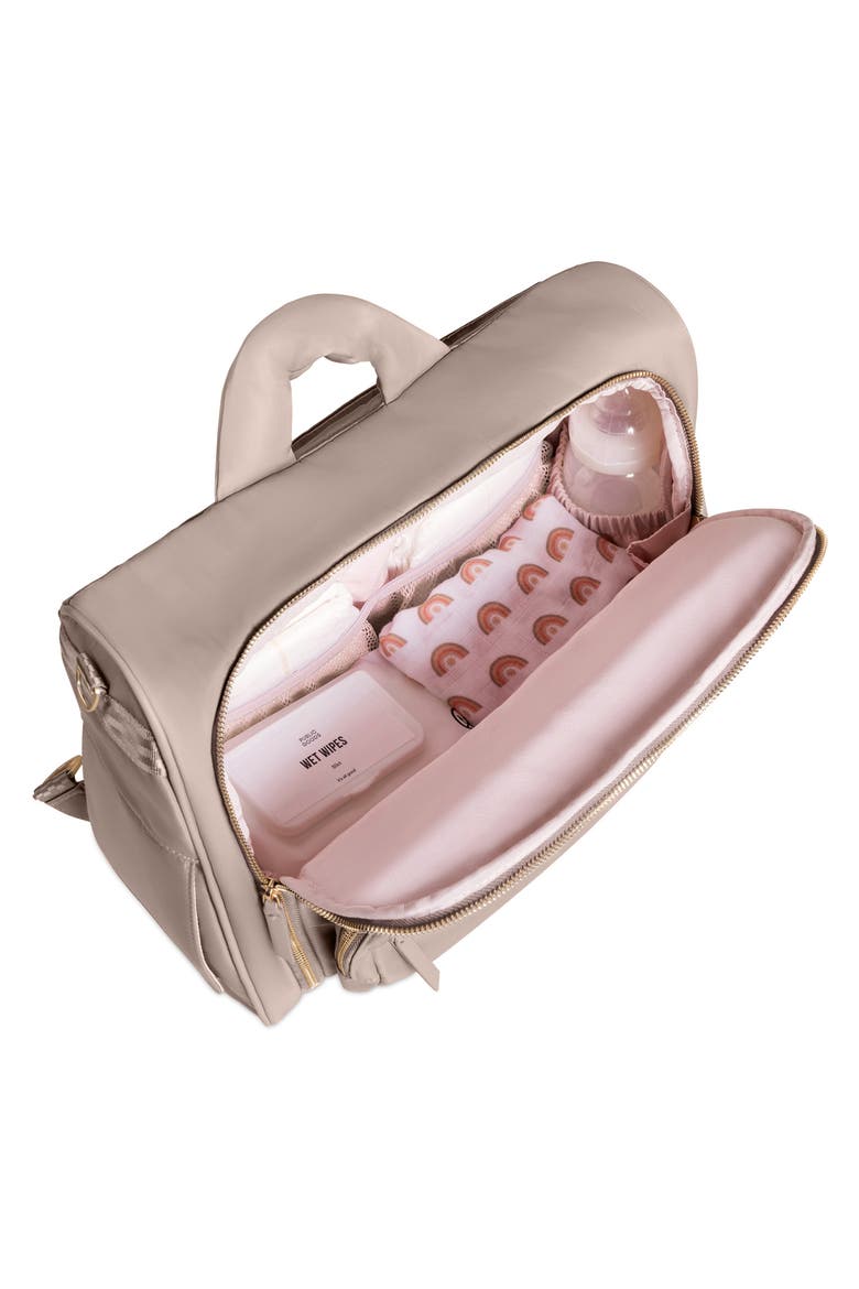 Twill Diaper Backpack Satchel, Alternate, color, TAUPE