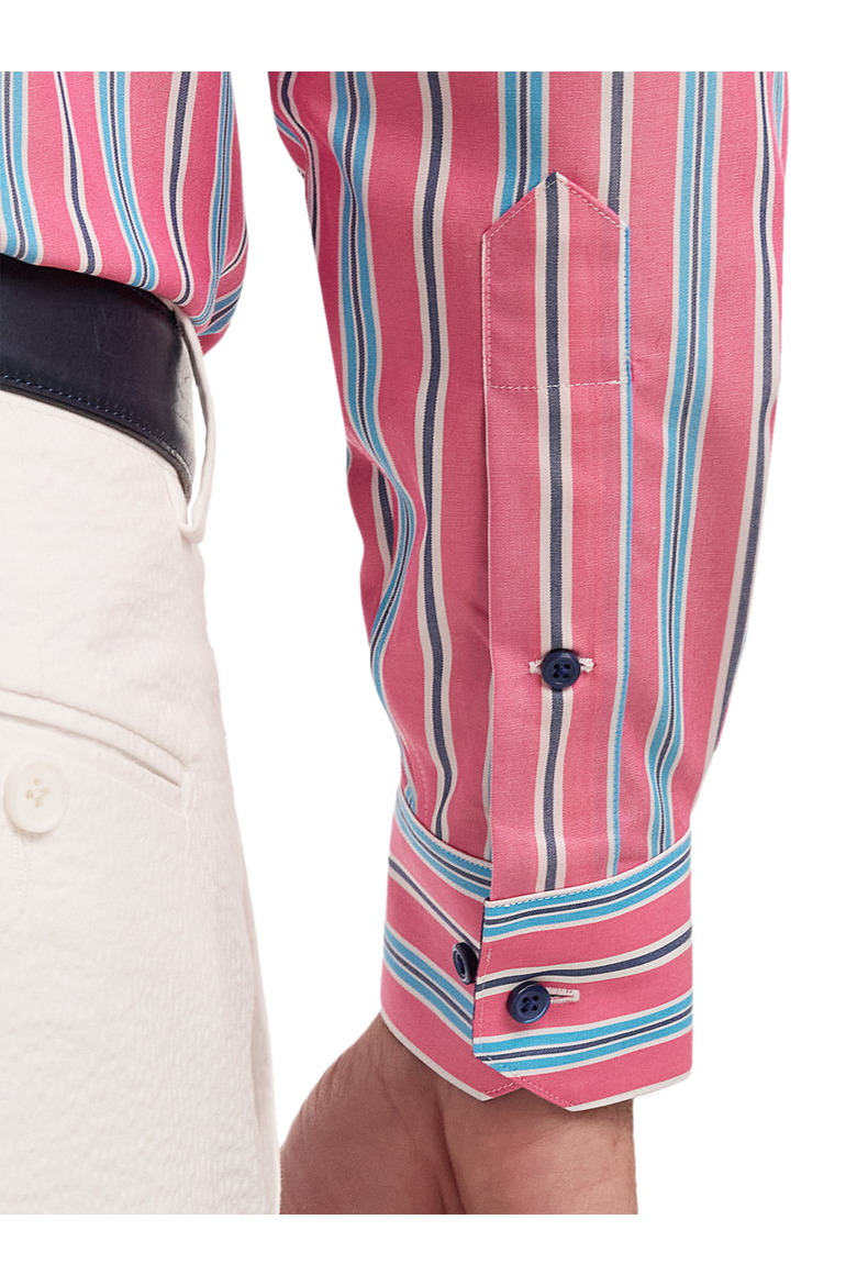 Cotton Buttondown Collar Broadcloth Classic Contrast Trim Button Cuff Long Sleeve Shirt, Alternate, color, Pink/ Blue