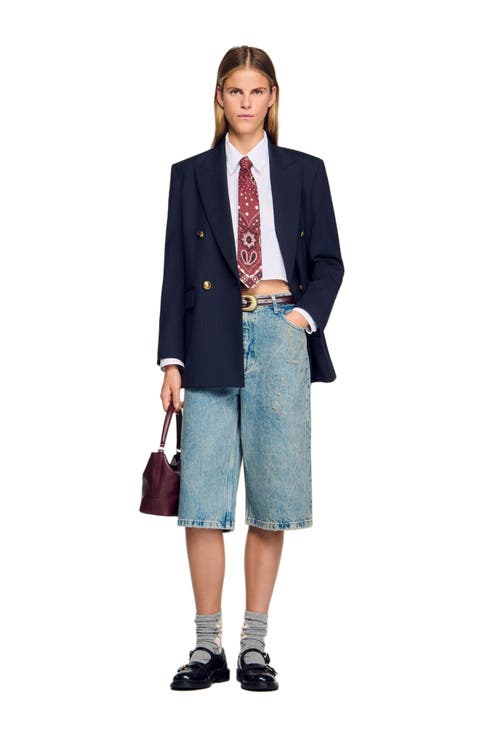 Distressed denim Bermuda shorts