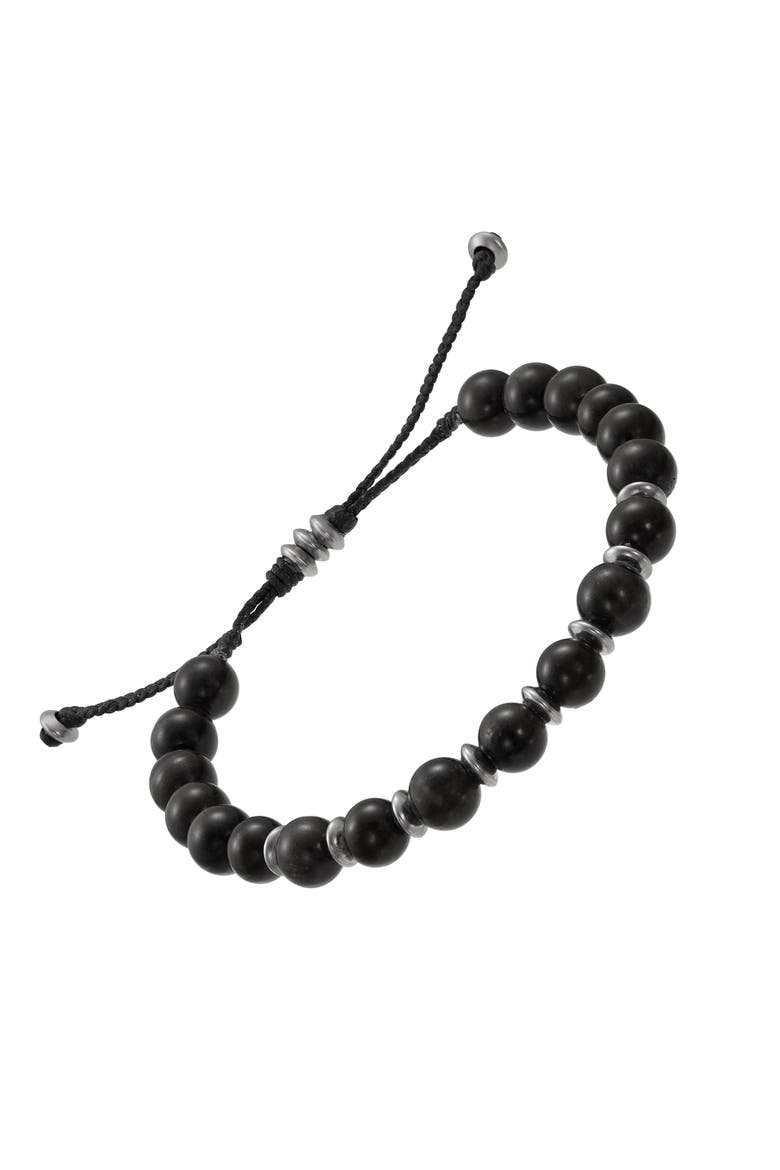 Gemstone Bead Bracelet with Alternating Accent Beads, Main, color, Black