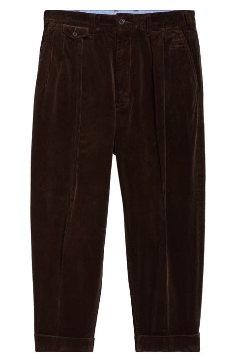 Pleated Corduroy Tapered Leg Pants