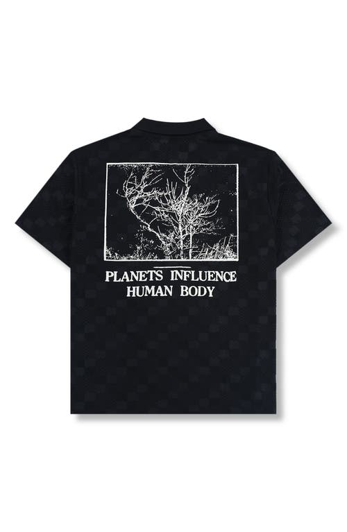 Pleasures Planets Johnny Collar Graphic Polo In Black