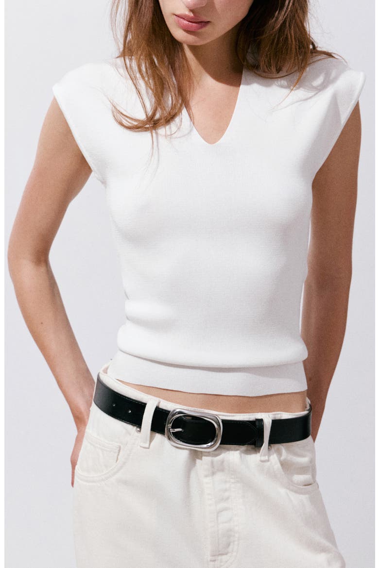 V-Neck Knit Top, Main, color, WHITE