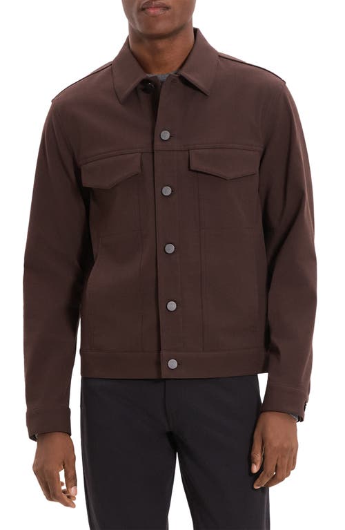 Theory River Cotton Blend Twill Trucker Jacket In Brown
