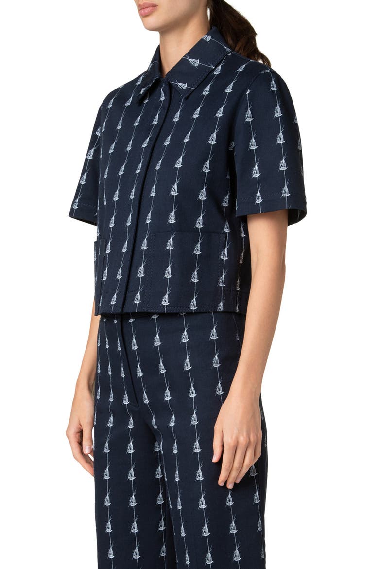 Sailboat Pinstripe Short Sleeve Crop Jacket, Alternate, color, NAVY