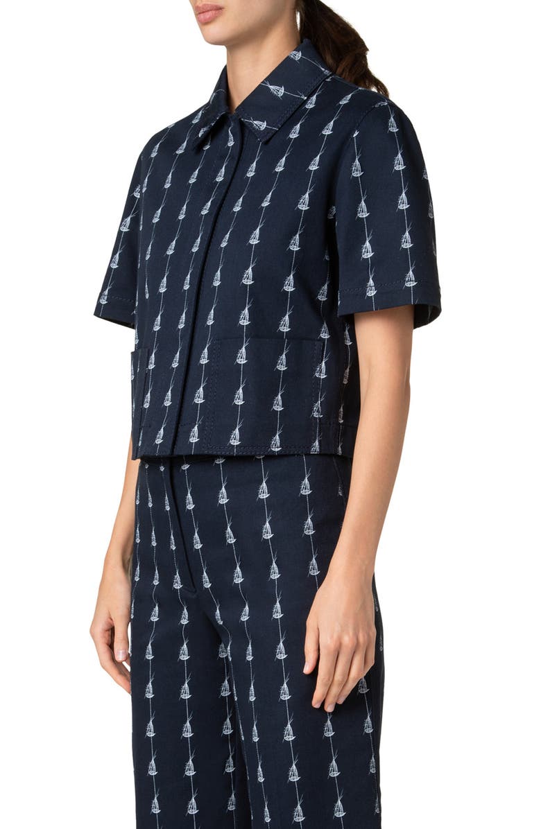 Akris punto Sailboat Pinstripe Short Sleeve Crop Jacket, Alternate, color, Navy