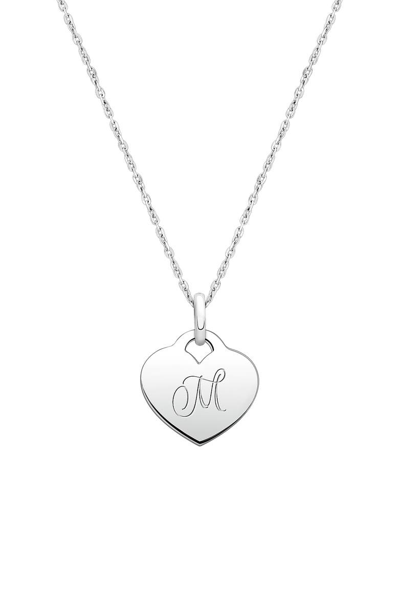 Sterling Silver Baby Heart & Engraved Initial 12-14" Necklace, Main, color, Silver - M